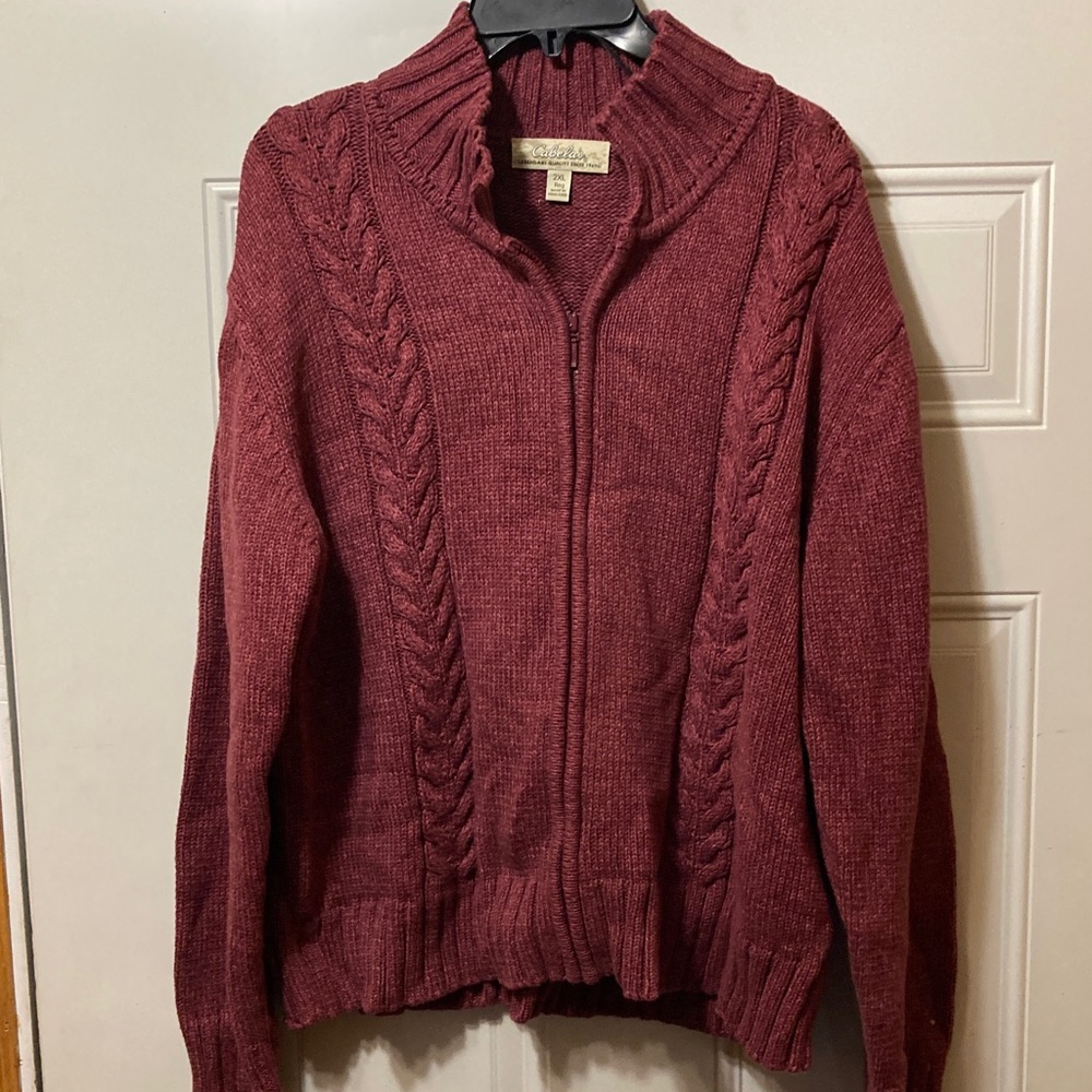 Cabelas Maroon Cable Knit Cardigan 2XL